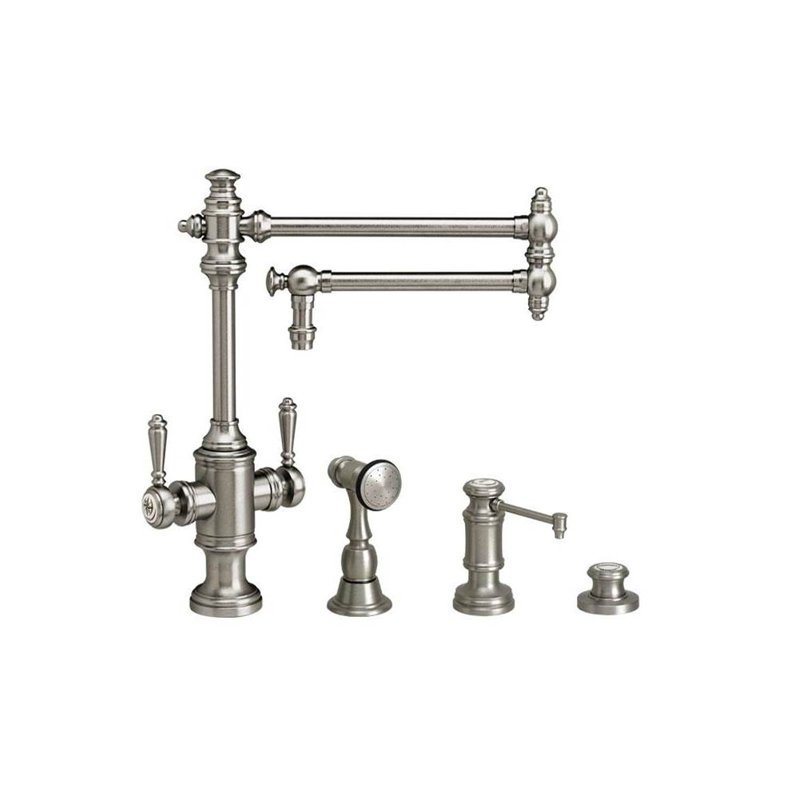 Towson Two Handle Kitchen Faucet - 18" Articulated Spout, Antique Brass