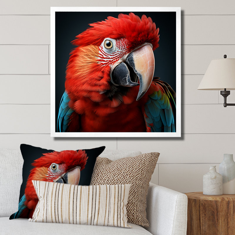 Portrait de perroquet rouge - art mural perroquet, Cadre photo blanc, H 30 po x l 30 po x P 1,5 po