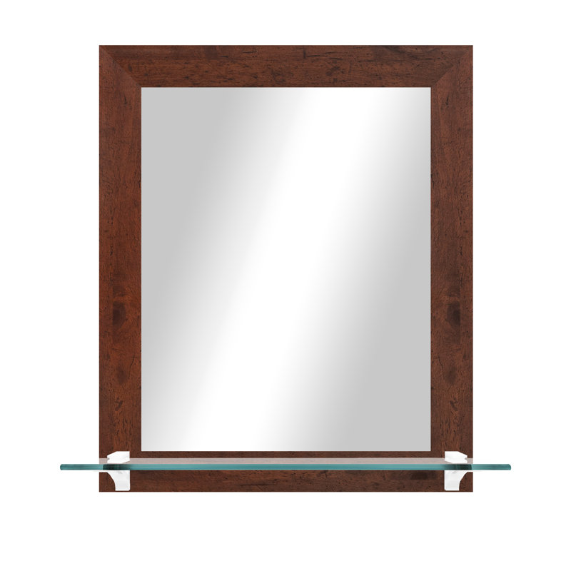 Miroir Millwood Pines avec tablette en verre, Noyer foncé / blanc