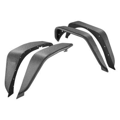 Fender Flare, avant et arrière Jeep compatible avec les portes Jeep JK / JKU 2/4 de 2007 à 2018, ensemble de revêtement en acier tout-terrain noir à peinture fine, aile pour Jeep JK, revêtement antirouille