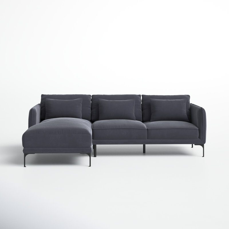 Rae 2-Piece Upholstered Sectional with Chaise, Gray Velvet, Left Hand Facing