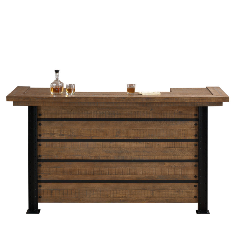 Barre American Heritage Gateway - Bois massif récupéré avec accents métalliques, surface de coupe de pierre, seau à glace et tablettes de rangement