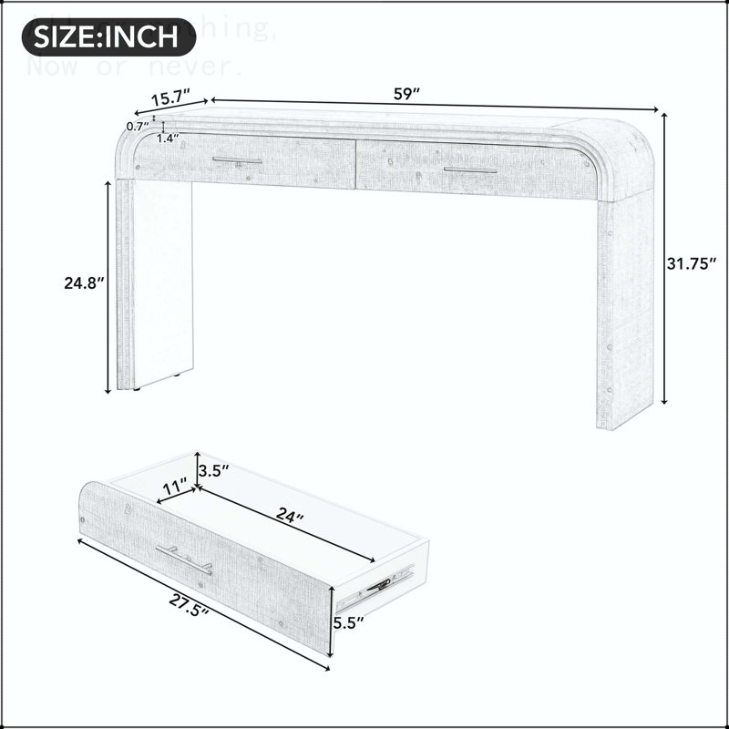 Console à silhouette unique avec deux tiroirs, Bois naturel délavé