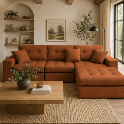 Canapé-lit en coin avec méridienne à compression Corduroy, canapé modulaire en forme de L avec éponge à haute densité, canapé convertible sans assemblage requis pour le salon, appartement, chambre d'amis