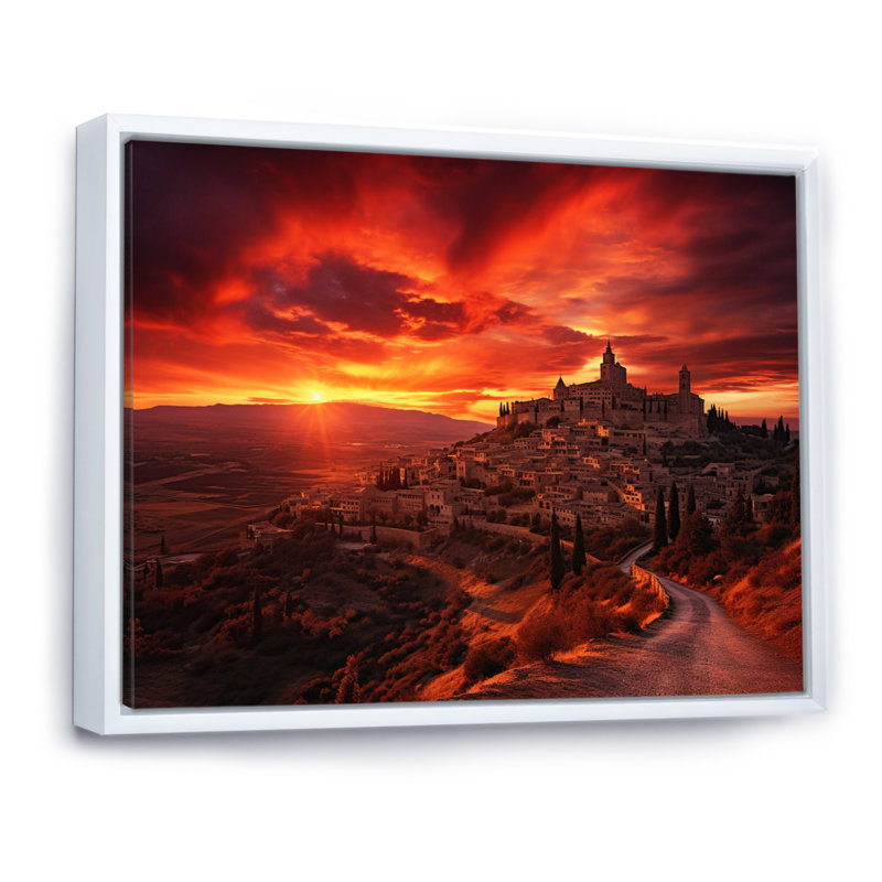 Kokou, Espagne, lever de soleil sur toile, H 24 po x l 32 po x P 1 po, Cadre flottant blanc