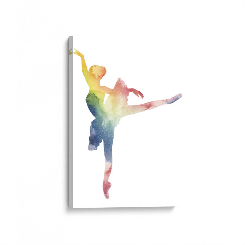Silhouette arc-en-ciel aquarelle ballet I, H 18 po x l 12 po, Toile tendue, Toile tendue