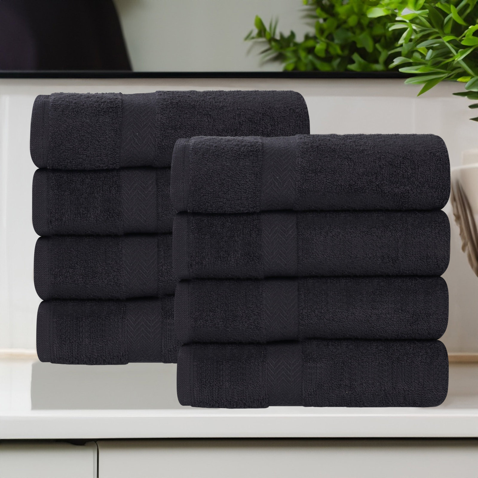 Quick-Drying Cotton Washcloth, Black, 8 Pieces Towel Set