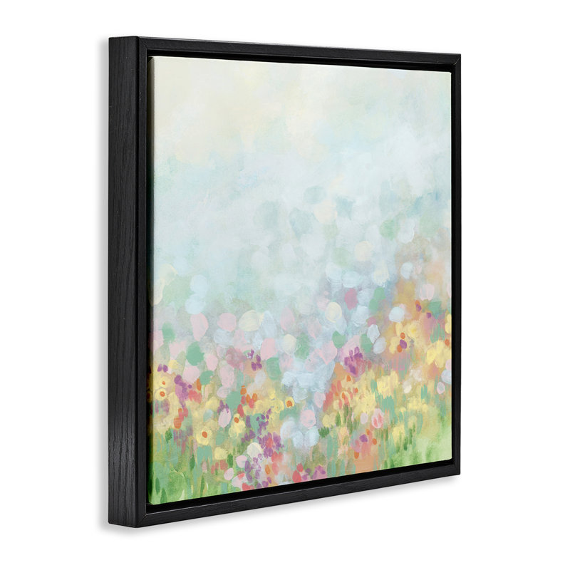 Art abstrait abstrait sur toile, "Meadow Floater" par June Erica Vess, H 25 po x l 25 po, Cadre flottant noir de jais