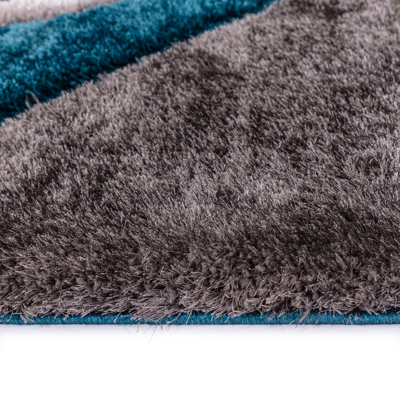 Shaggy Geometric Rug – 100% Polyester Soft Pile Carpet, Colourfast, Water & Soil Repellent, Anti-Static Modern Living Room Rug