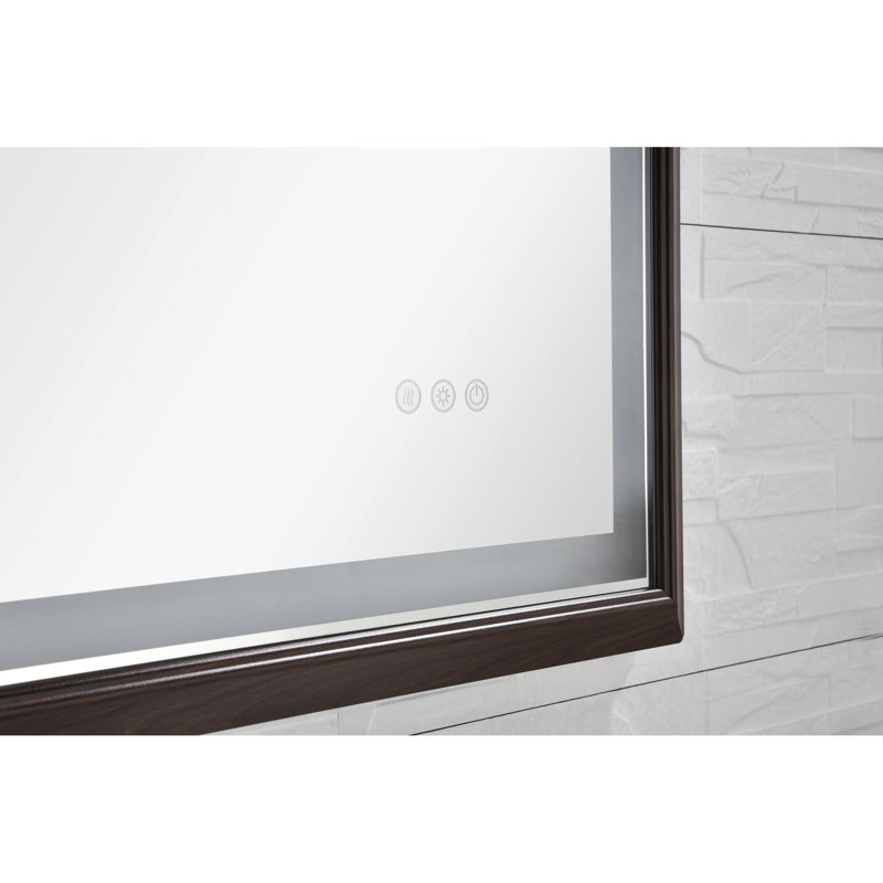 Miroir de maquillage de salle de bain à DEL avec bouton intelligent - Multifonctionnel, variable de température de couleur, fonction de désembuage, brun, aluminium, profondeur de 40 po, largeur de 24 po, hauteur de 1,5 po, température tactile de 21,1 lb