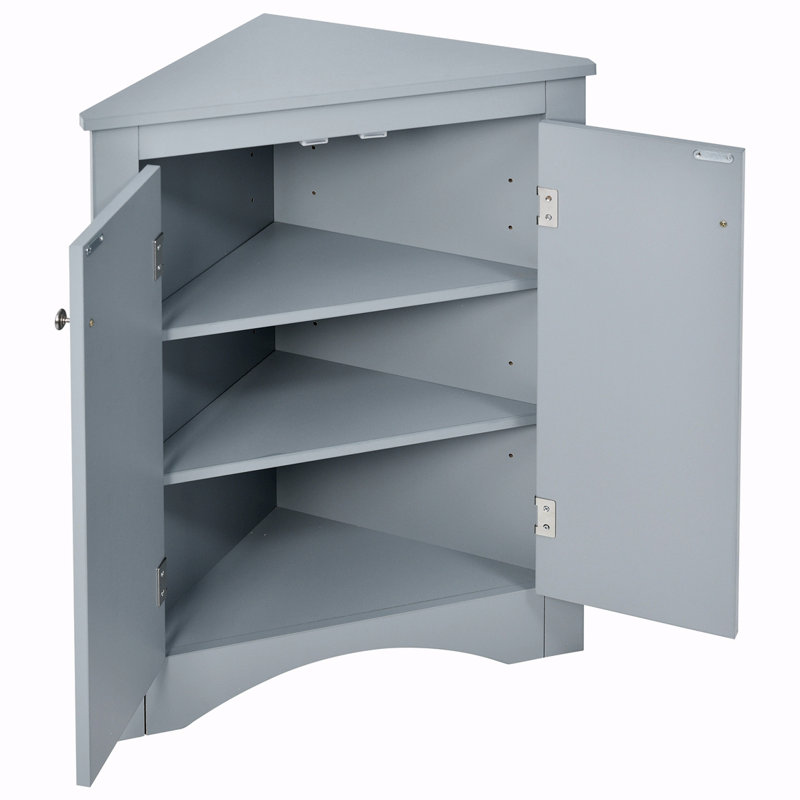 Armoire d'appoint d'angle à 2 portes, Bleu, Argent argent