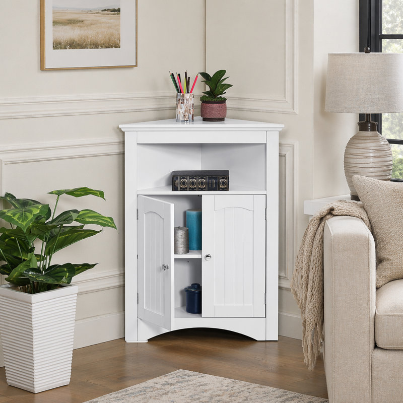 Armoire de coin de salle de bain polyvalente avec tablettes réglables et fabrication en panneau de fibres à densité moyenne durable pour un rangement efficace