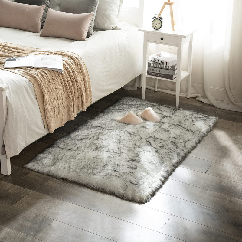 Tapis blanc à poils longs en fausse peau de mouton lavable, Rectangulaire 3 pi x 5 pi