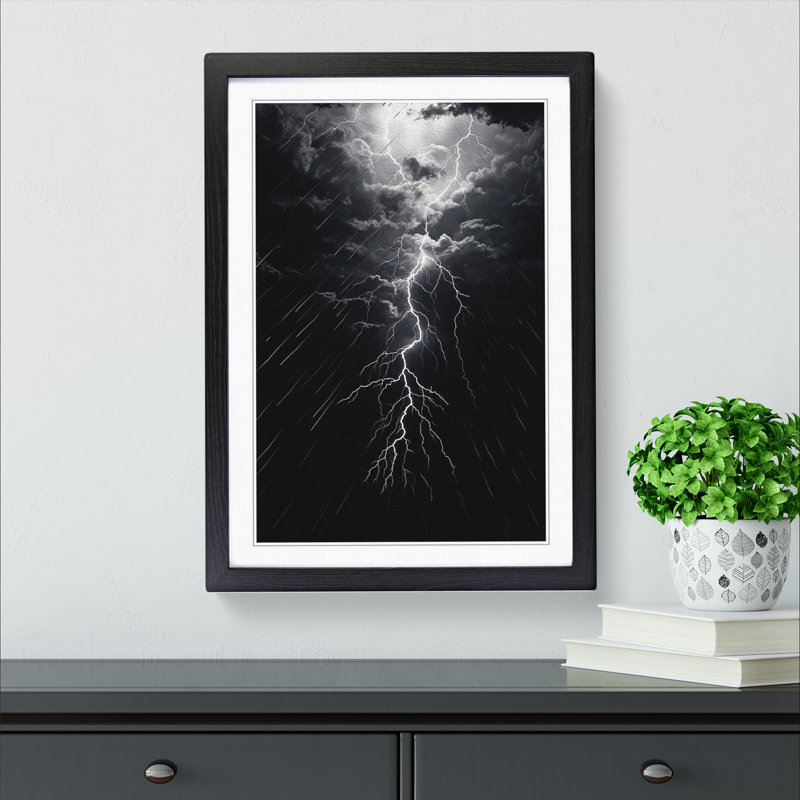 Lightning Line - Single Picture Frame Print on Wood, Black Framed, 34cm H x 25cm W x 2cm D