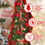 Sapin de Noël lumineux pliable de 2,13 m, sapin artificiel à montage rapide avec 200 lumières préinstallées, boules dorées et rouges pré-décorées, nœuds en satin rouge et vert, grandes fleurs rouges pour la décoration intérieure des fêtes