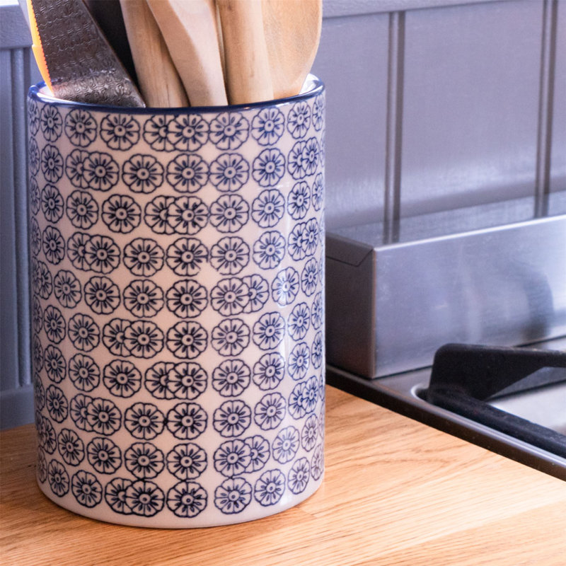 Nicola Spring Hand-Printed Kitchen Utensil Holder - 1 Litre - Navy