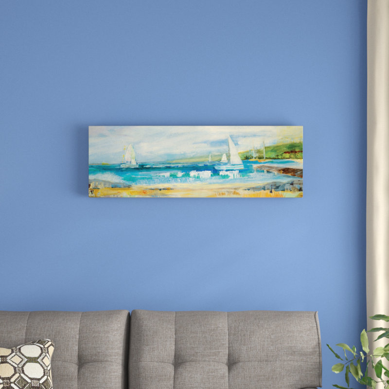 « seaside harbor i », reproduction sur toile, H 12 po x l 36 po x P 1,5 po, Toile avec cadre noir