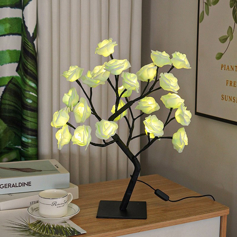  Faux fleurs artificielles pour la décoration de la maison DEL à branches de rose Simulation USB Fleur artificielle veilleuse ami cadeau d'anniversaire