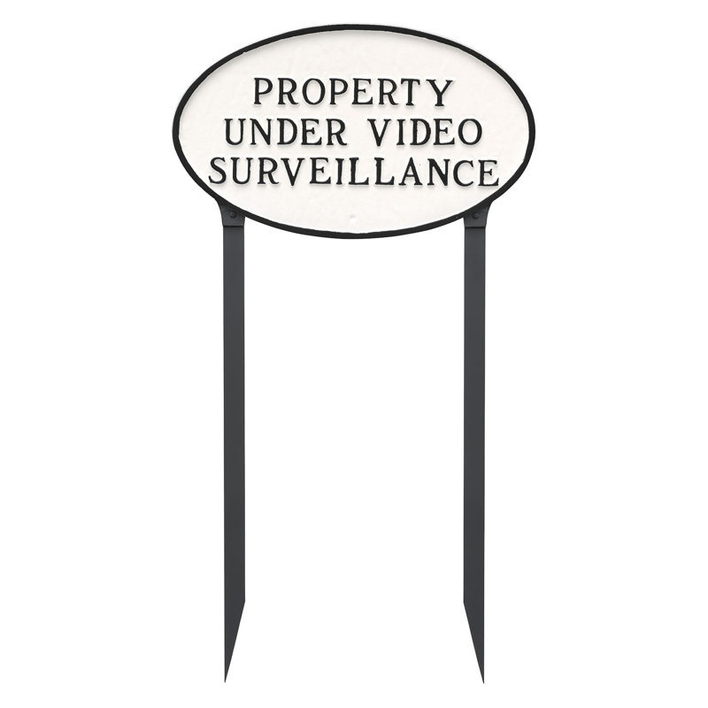 Enseigne de jardin « Property under Video vidéosurveillance », Blanc / Noir