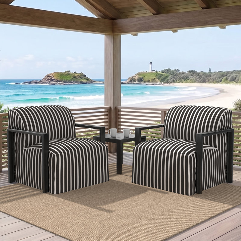 Ensemble de 2 fauteuils lounge modernes en aluminium à structure ouverte, rembourrés et dotés de coussins Sunbrella, Non