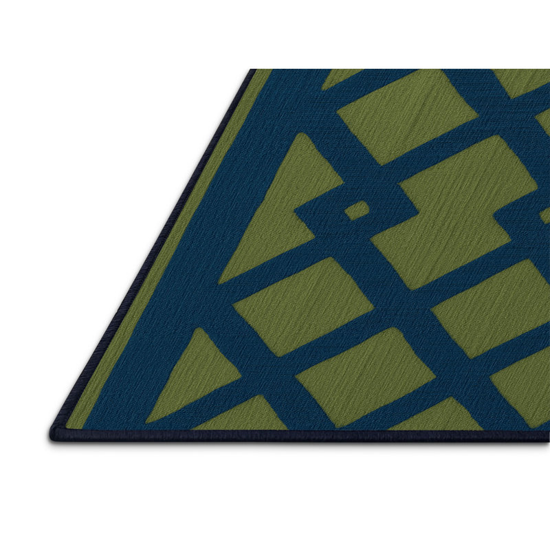 Machine Washable Trellis Blue Area Rug, Round 7'