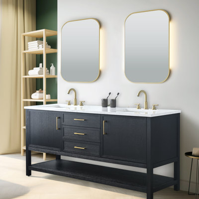 Meuble-lavabo double 72 po avec plateau en pierre reconstituée Stratford