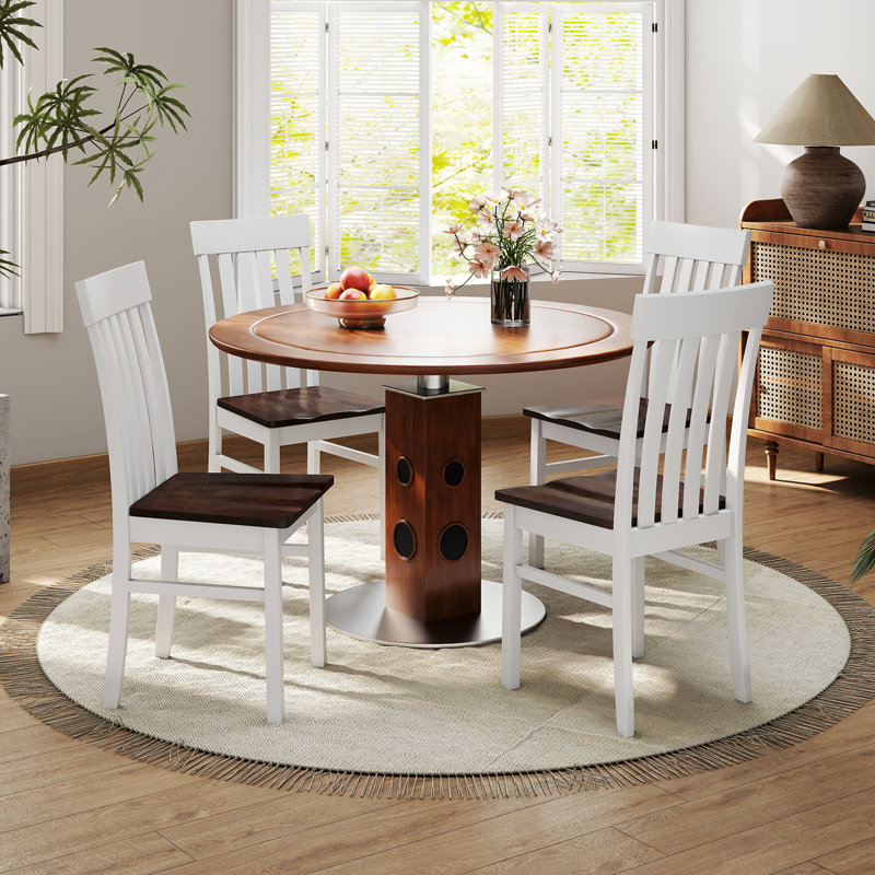 Ensemble de 2 chaises de salle à manger avec sièges à dossier haut et lattes en bois d'hévéa, 2