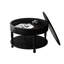 Table basse ronde de salon Ailey, produit de 31,5 po, conception à double rangement, magazines à compartiments cachés, nivellement réglable, finition noire laquée, assemblage facile - niveau pour ranger le bois massif +, finition-121265495