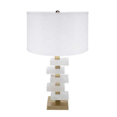 D15x26.7" White and Gold Alabaster Slab Table Lamp (Lamp Shade Assembly Required)