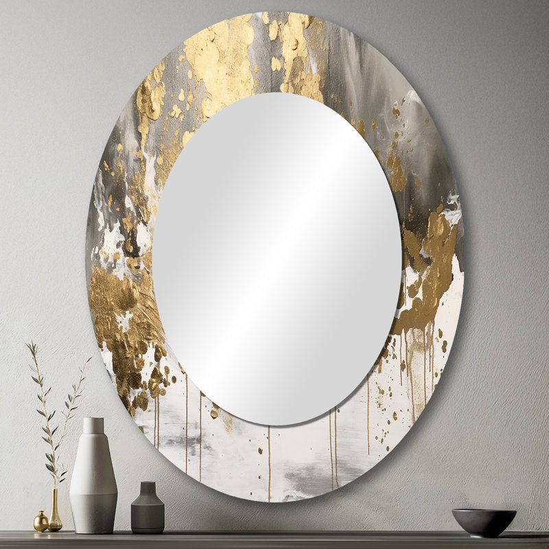 Modern Golden Drip - miroir abstrait, miroir mural moderne unique, impression d'art en métal, 36 po x 24 po, Ovale