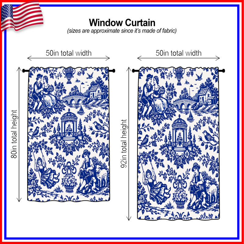 Rideaux de fenêtre Blue Toile, 50 po x 92 po - 1 panneau, Transparent