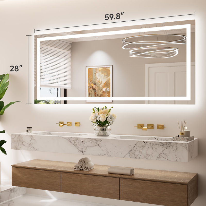 Miroir de salle de bain avant et arrière en verre trempé avec éclairage à DEL, 60 po x 28 po