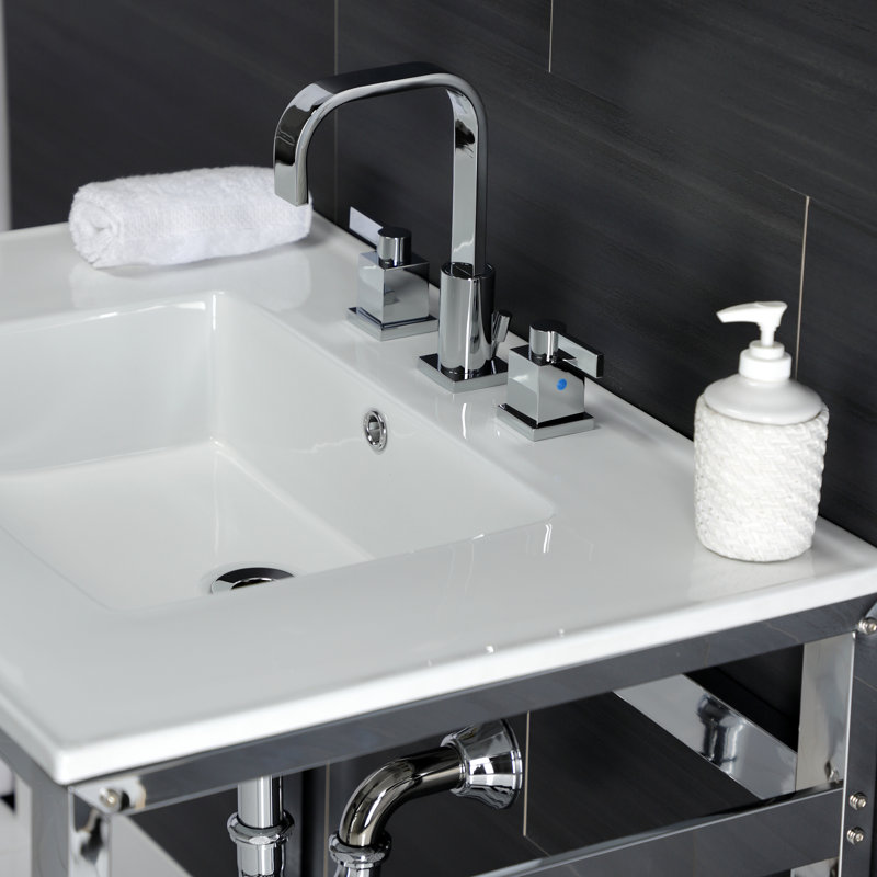 Kingston Brass Quadras 31-Inch Ceramic Console Sink with Steel Base and Shelf, White/Chrome, 8" Centers