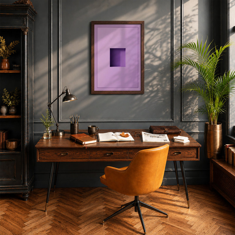 Purple Geometry Minimalist - Print, A2 - 59.4 x 42.0 cm, Walnut