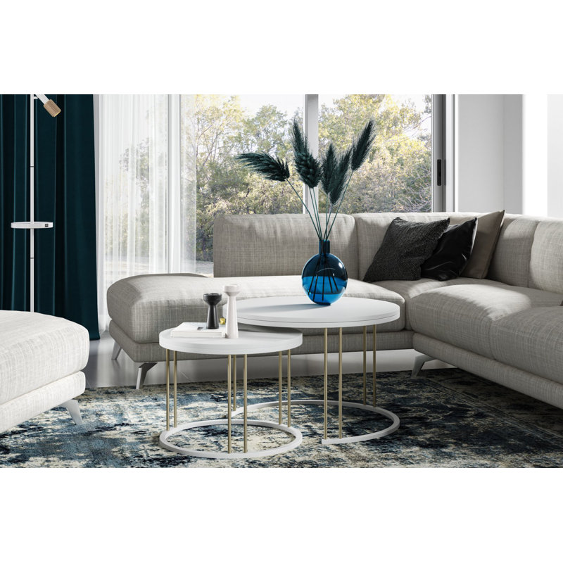 Ametra Frame Coffee Table, White/Gold