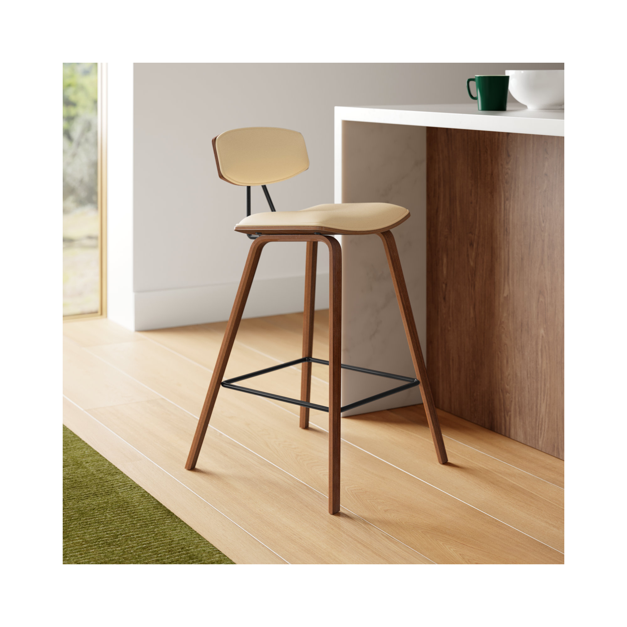 Payton Vegan Leather Bar & Counter Stool, Walnut, Cream Faux Leather, Counter Stool (26" Seat Height)