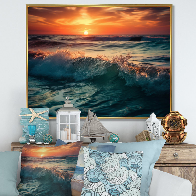 Océan Tranquillity V - imprimé, H 16 po x l 32 po x P 1 po, Cadre flottant doré