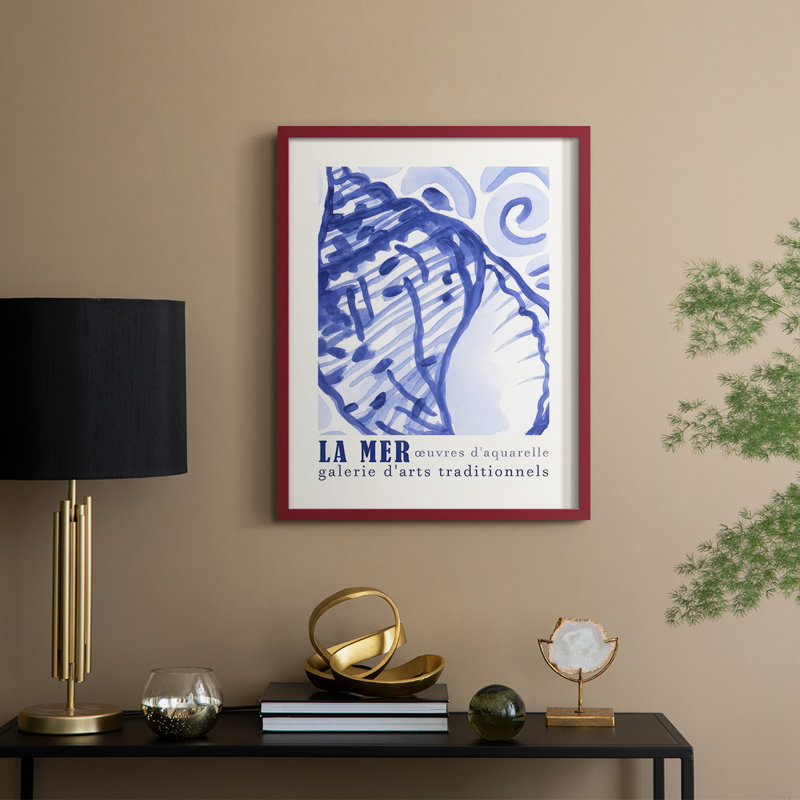 Affiche d'exposition La Mer I, reproduction encadrée - bois massif, H 30 po x l 24 po, Rouge