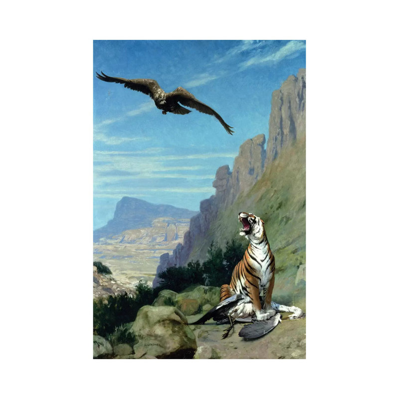 Tiger And Vulture by Jean Leon Gerome - Wrapped Canvas Painting, 30.48cm H x 20.32cm W x 1.91cm D