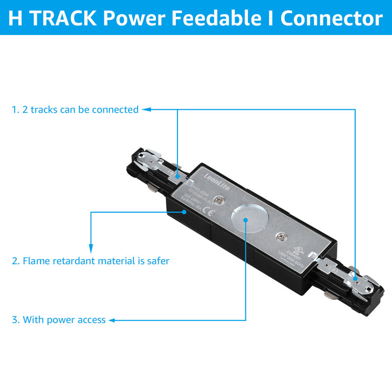 Connecteur d'alimentation en H à rail d'alimentation H, ensemble d'éclairage sur rail à 3 fils et 1 circuit de type H, noir