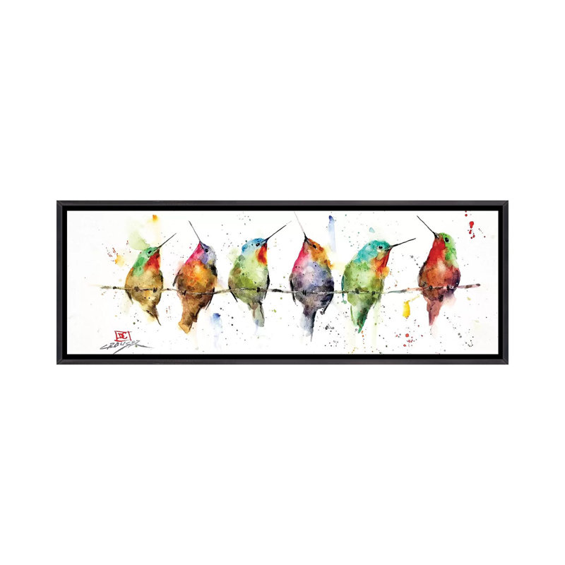 Reproduction d’art sur toile, « Hummers on a fil » par Dean Crouser, H 12 po x l 36 po x 1,5 po, Encadrement noir décoloré