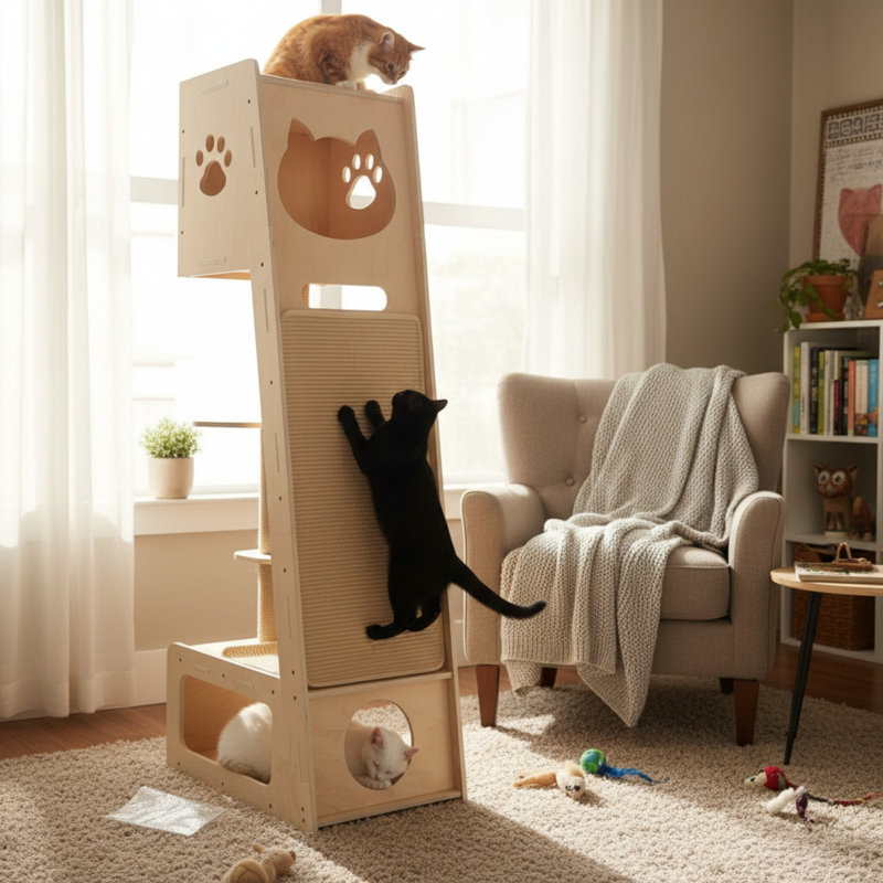 Tour pour arbre à chat à plusieurs niveaux avec condo confortable et poteaux à griffer