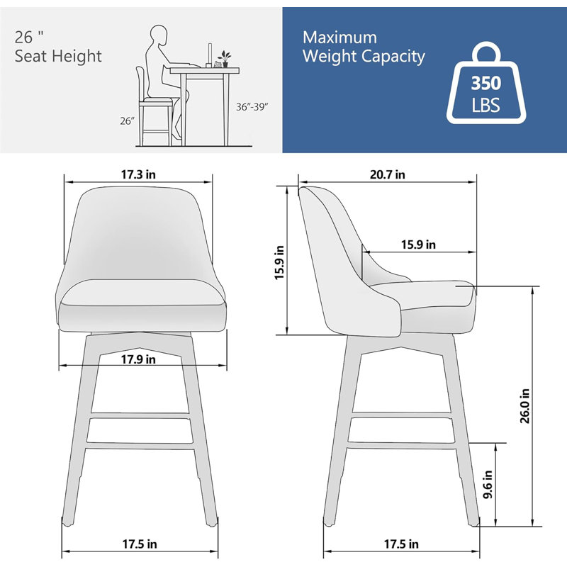 Ensemble de 2 tabourets pivotants 26 "à hauteur de comptoir, Blanc