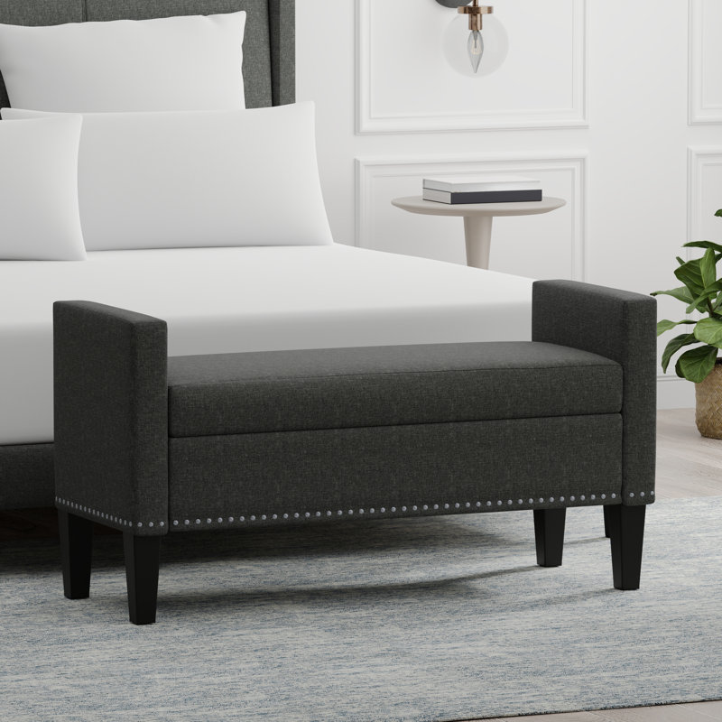 Banc de rangement rembourré Macrina, Gris foncé, H 24 po x l 46,06 po x P 17,8 po