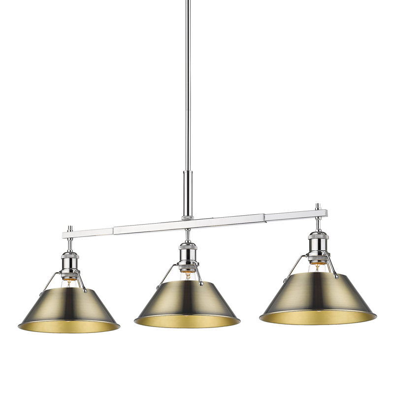 Weatherford 3 - Light Kitchen Island Pendant, Chrome, Aged Brass