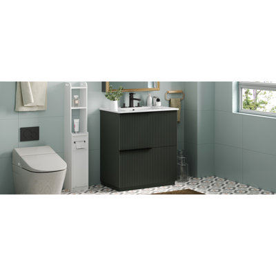 Meuble-lavabo de 30 po avec lavabo en céramique, tiroirs pleine extension et cannelures pour une utilisation d'espace