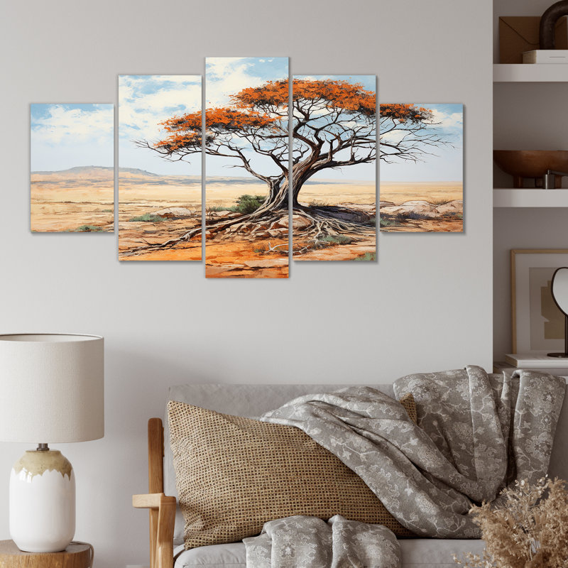 «African Desert Tree Survivor» - ensemble d'art mural multi-panneaux africain