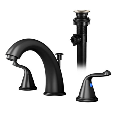 Robinet de lavabo de salle de bain à deux poignées plaqué noir, robinet de lavabo de 8 pouces, conception moderne, avec ensemble de drain relevable
