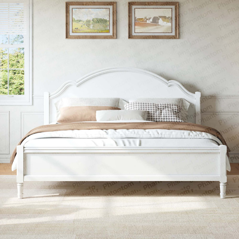Lit plateforme très grand en bois avec tête et pied de lit, blanc (heure d’arrivée prévue: 7,7), Blanc, Très grand lit