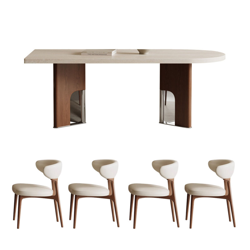 Table de salle à manger style français demi-cercle en marbre, H 29,5 po x L 78,7 po x l 35,4 po
